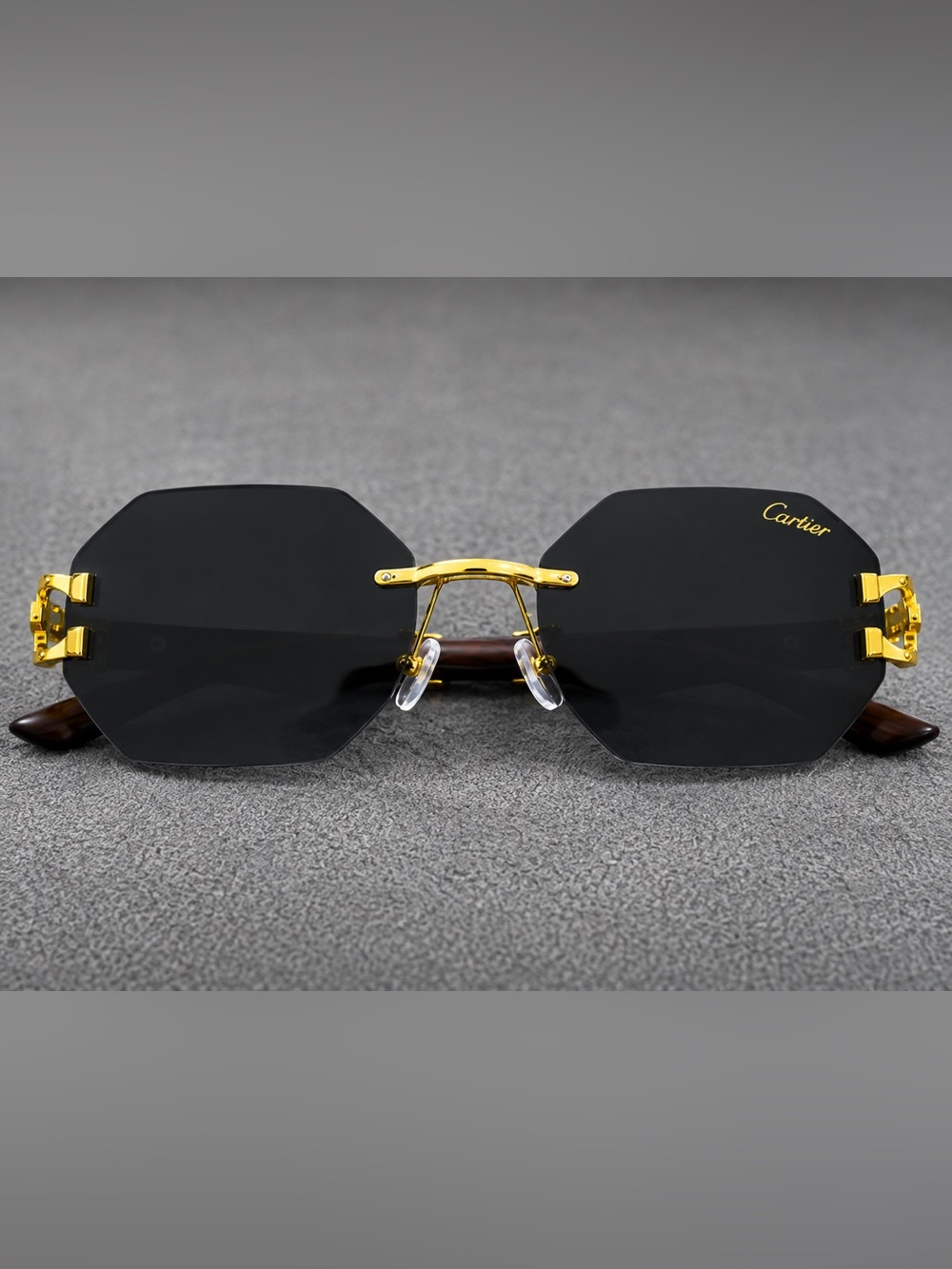 Cartier Men's Rimless Sunglasses in Black and Gold